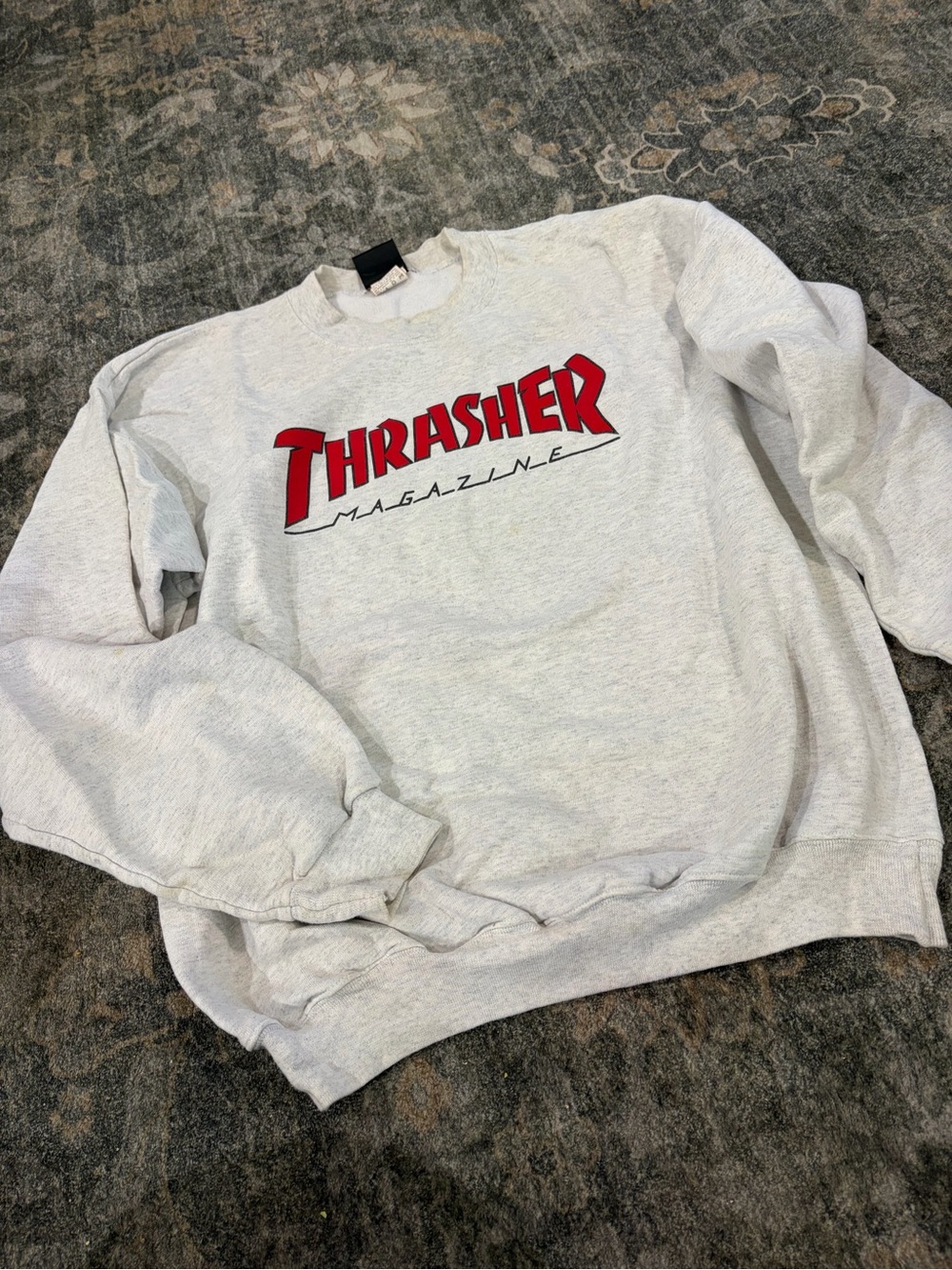 Thrasher Light Gray Crewneck Sweatshirt with Red Logo